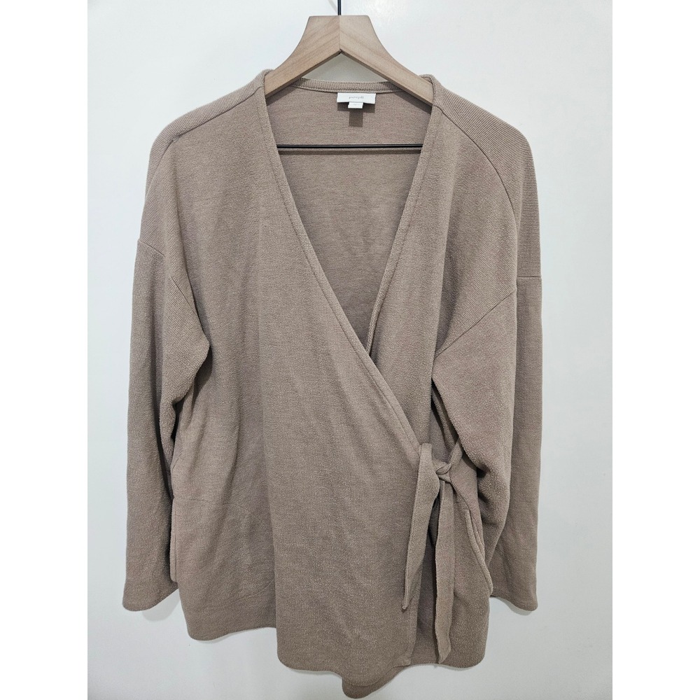 Pure Jill J. Jill Taupe‎ Brown Cotton Blend Wrap Tie Cardigan Sweater Large